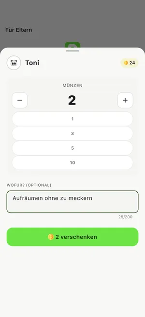 Ritualio: Münzen mit Elternfreigabe