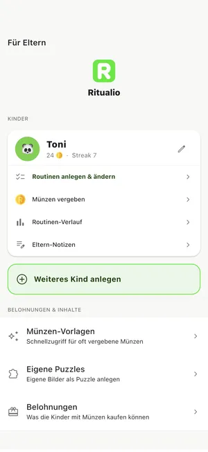 Ritualio: Der Elternbereich